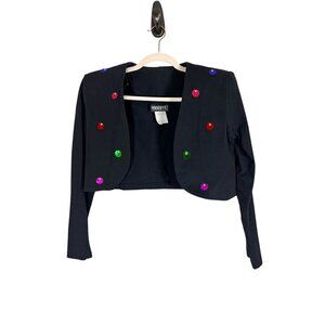 Retro Sequin Jacket M Black Mod Funky Edgy Artsy Boho Western Classic Chic 80s